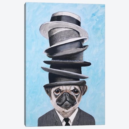 Pug With Stacking Hats Canvas Print #COC301} by Coco de Paris Art Print
