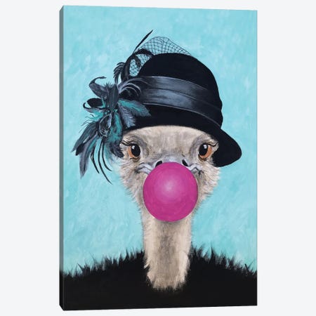 Ostrich With Bubblegum Canvas Print #COC305} by Coco de Paris Canvas Wall Art