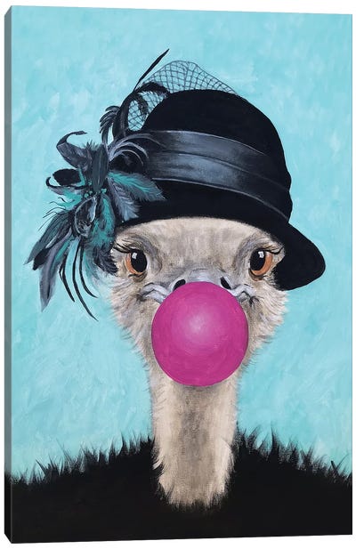 Ostrich With Bubblegum Canvas Art Print - Ostrich Art