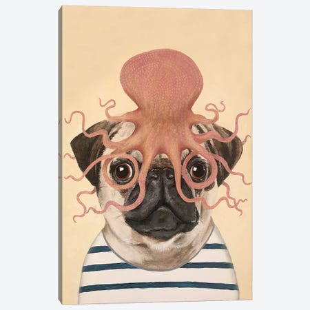 Pug With Octopus Canvas Print #COC306} by Coco de Paris Canvas Art