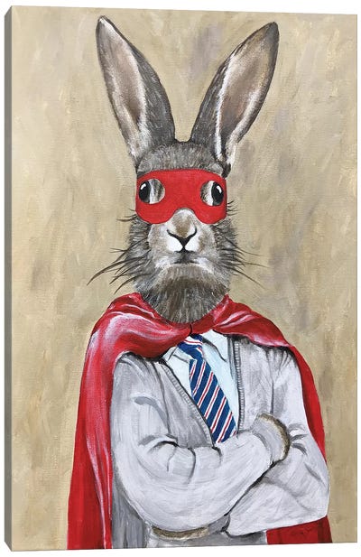Rabbit Superman Canvas Art Print - Superhero Art