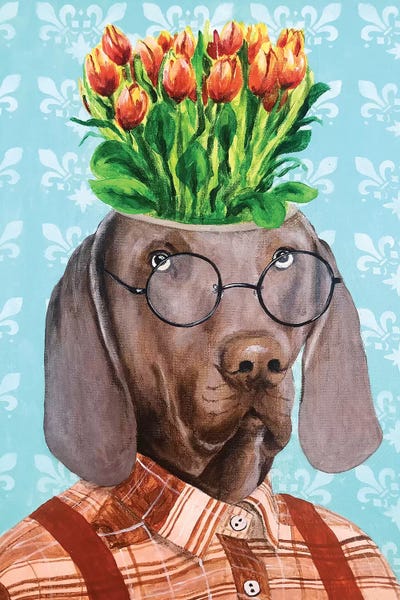 Weimaraner With flowers by Coco de Paris canvas print