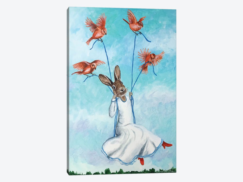 Rabbit On Swing With Birds by Coco de Paris 1-piece Canvas Wall Art