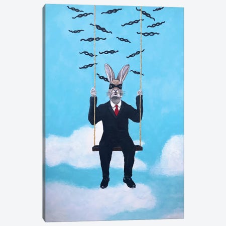Masked Rabbit On A Swing Canvas Print #COC317} by Coco de Paris Canvas Art Print