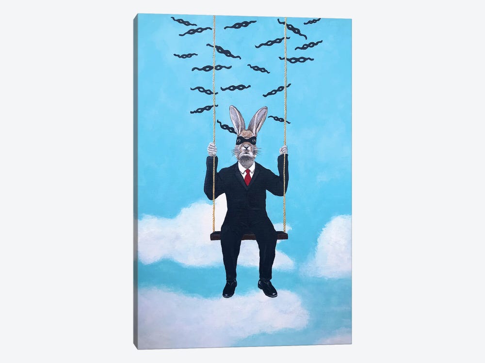 Masked Rabbit On A Swing by Coco de Paris 1-piece Canvas Print
