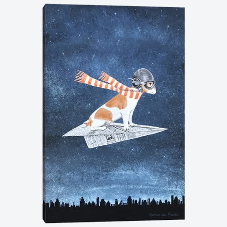 Jack Russell On A Paper Plane Canvas Print #COC318} by Coco de Paris Canvas Wall Art
