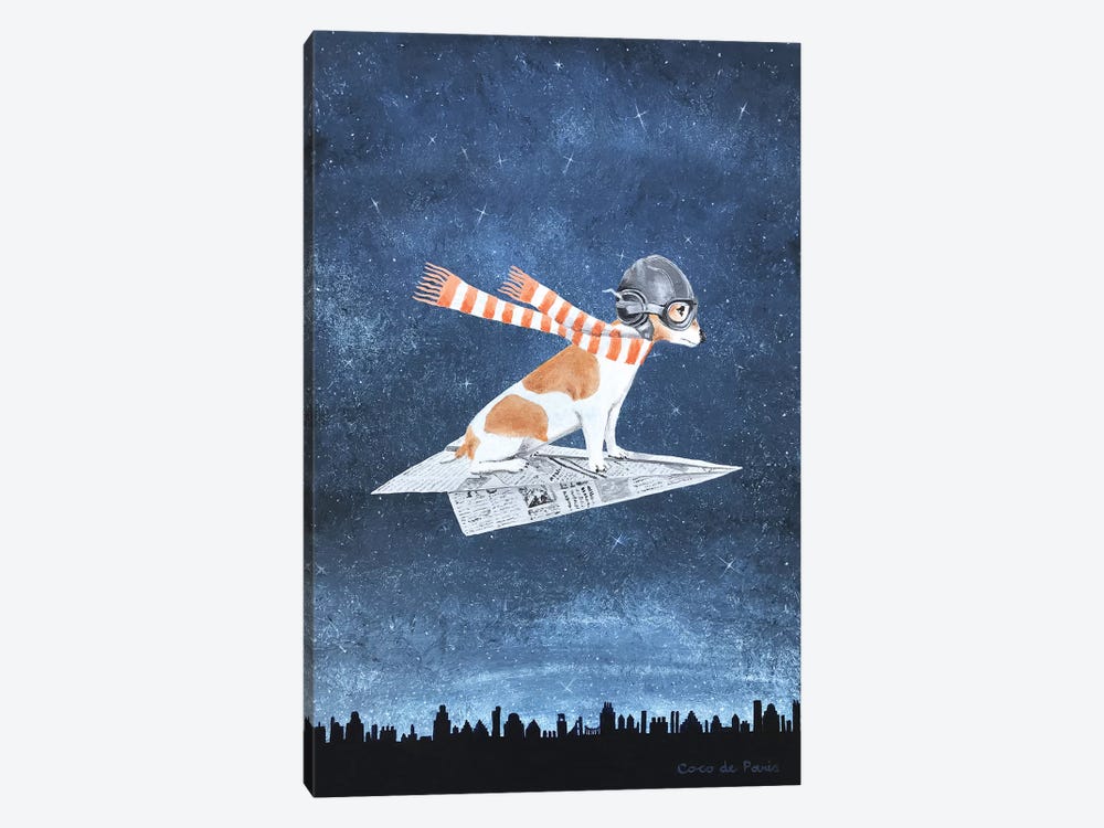 Jack Russell On A Paper Plane by Coco de Paris 1-piece Canvas Wall Art