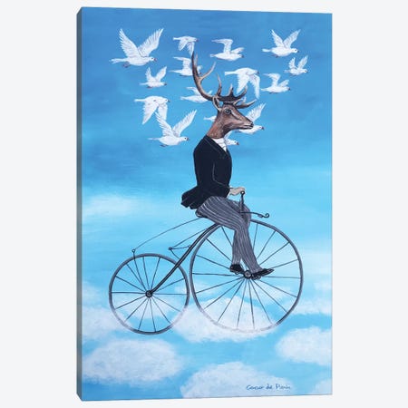 Dreaming Deer Cycling Canvas Print #COC320} by Coco de Paris Canvas Art Print