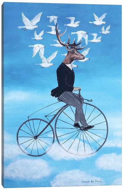 Dreaming Deer Cycling Canvas Art Print - Coco de Paris