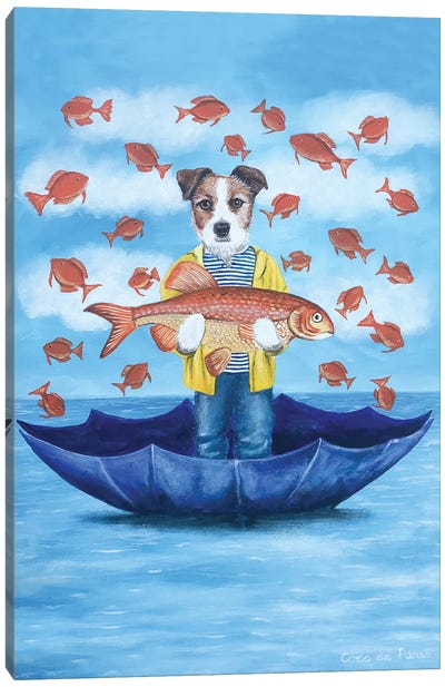 Jack Russell With Big Fish Canvas Art Print - Coco de Paris