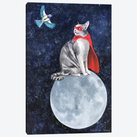 Cat With Bird Canvas Print #COC323} by Coco de Paris Canvas Print