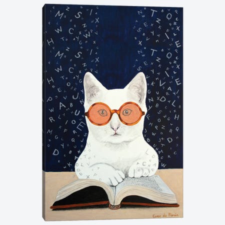 Cat Reading A Book Canvas Print #COC327} by Coco de Paris Canvas Wall Art