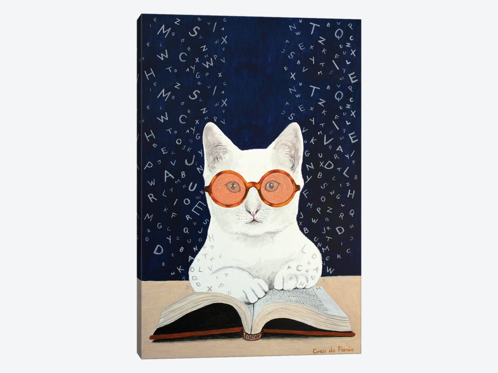 Cat Reading A Book by Coco de Paris 1-piece Canvas Artwork