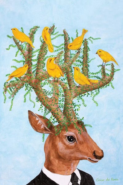 Deer With Yellow Birds by Coco de Paris canvas print