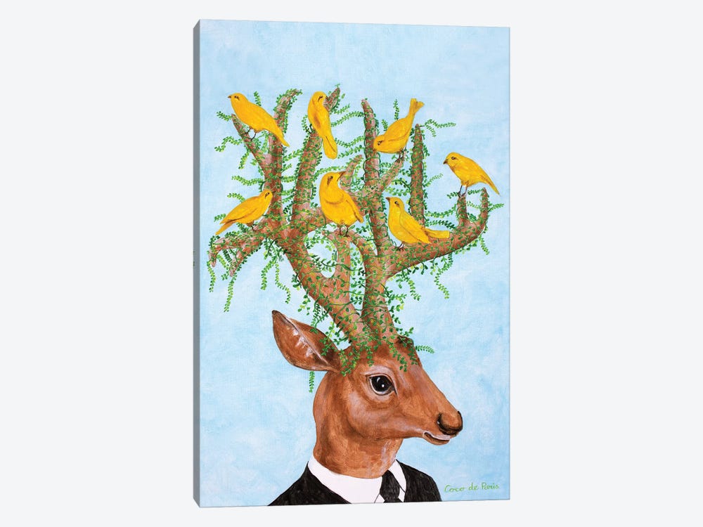 Deer With Yellow Birds by Coco de Paris 1-piece Canvas Art Print
