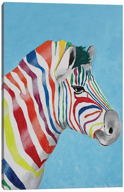 Zebra Rainbow Head Canvas Art Print - Zebra Art