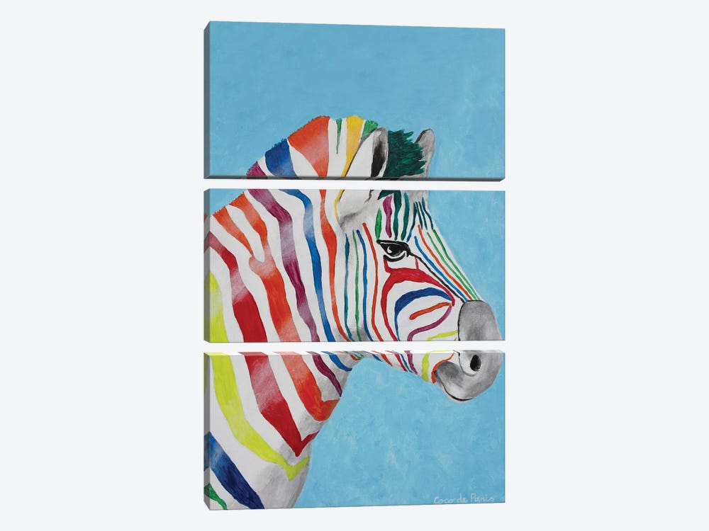 Zebra Rainbow Head by Coco de Paris 3-piece Canvas Art Print