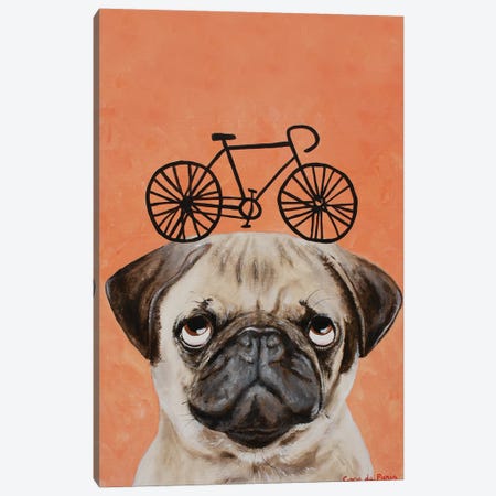 Pug With Bicycle Canvas Print #COC332} by Coco de Paris Canvas Wall Art