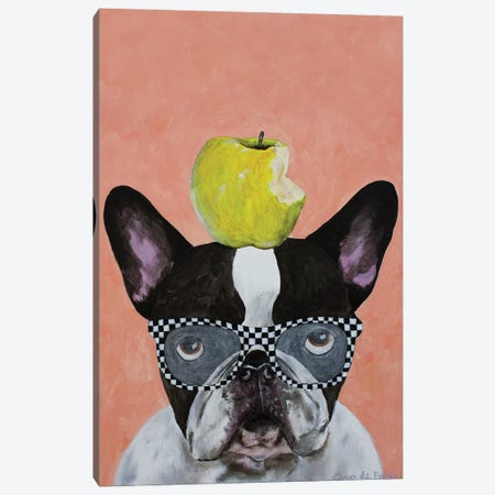 French Bulldog With Apple Canvas Print #COC333} by Coco de Paris Canvas Artwork