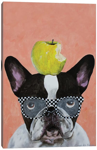 French Bulldog With Apple Canvas Art Print - Apple Art