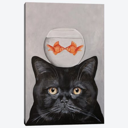 Cat With Fishbowl Canvas Print #COC334} by Coco de Paris Canvas Art Print