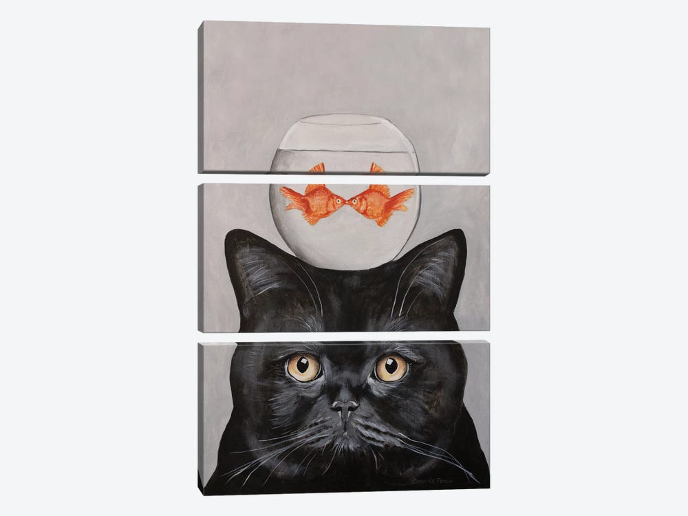 Cat With Fishbowl by Coco de Paris 3-piece Canvas Artwork