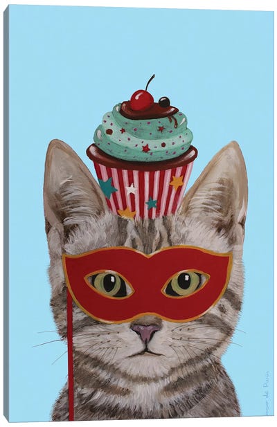 Cat With Cupcake Canvas Art Print - Tabby Cat Art