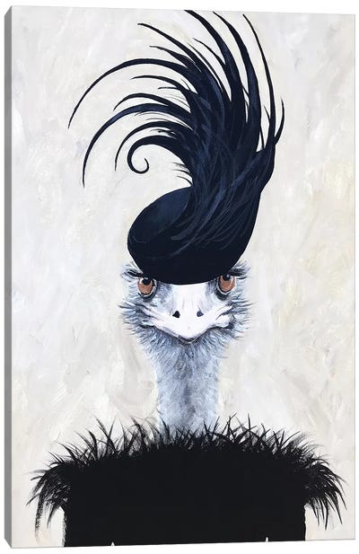 Ostrich With Feather Hat Canvas Art Print - Ostrich Art