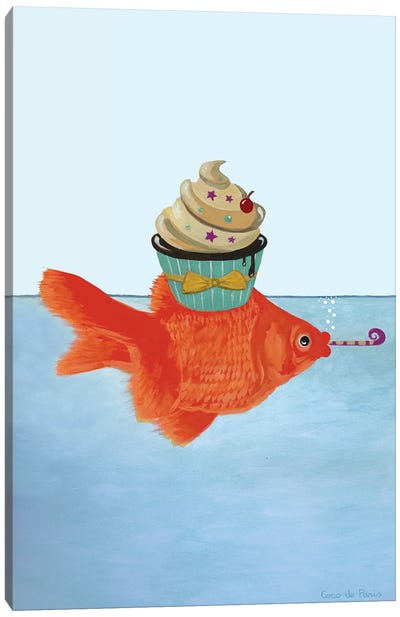 Goldfish With Cupcake Canvas Art Print - Goldfish Art