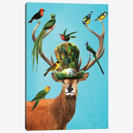 Deer With Birds Canvas Print #COC33} by Coco de Paris Art Print