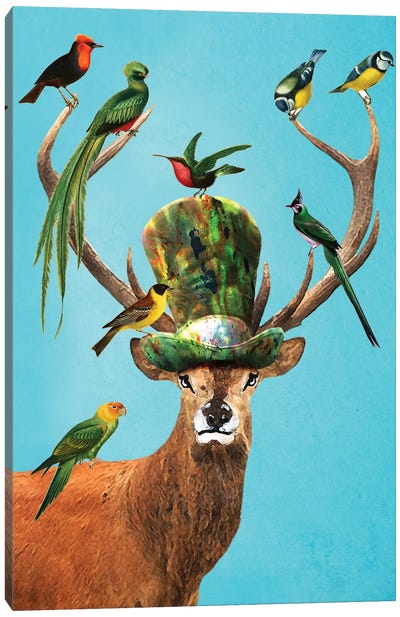 Deer With Birds Canvas Art Print - Coco de Paris