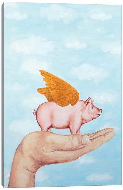 Golden Wings Pig Canvas Art Print - Conversation Starters