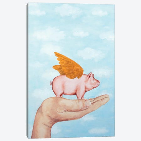 Golden Wings Pig Canvas Print #COC340} by Coco de Paris Canvas Print