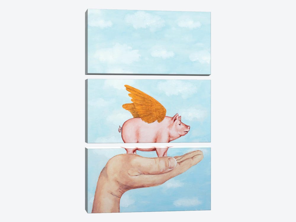Golden Wings Pig by Coco de Paris 3-piece Art Print