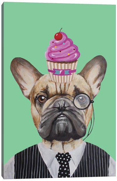 French Bulldog With Cupcake Canvas Art Print - French Bulldog Art
