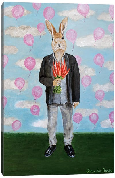 Rabbit With Balloons Canvas Art Print - Carrot Art