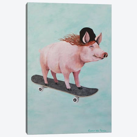 Pig Skateboarding Canvas Print #COC345} by Coco de Paris Canvas Wall Art