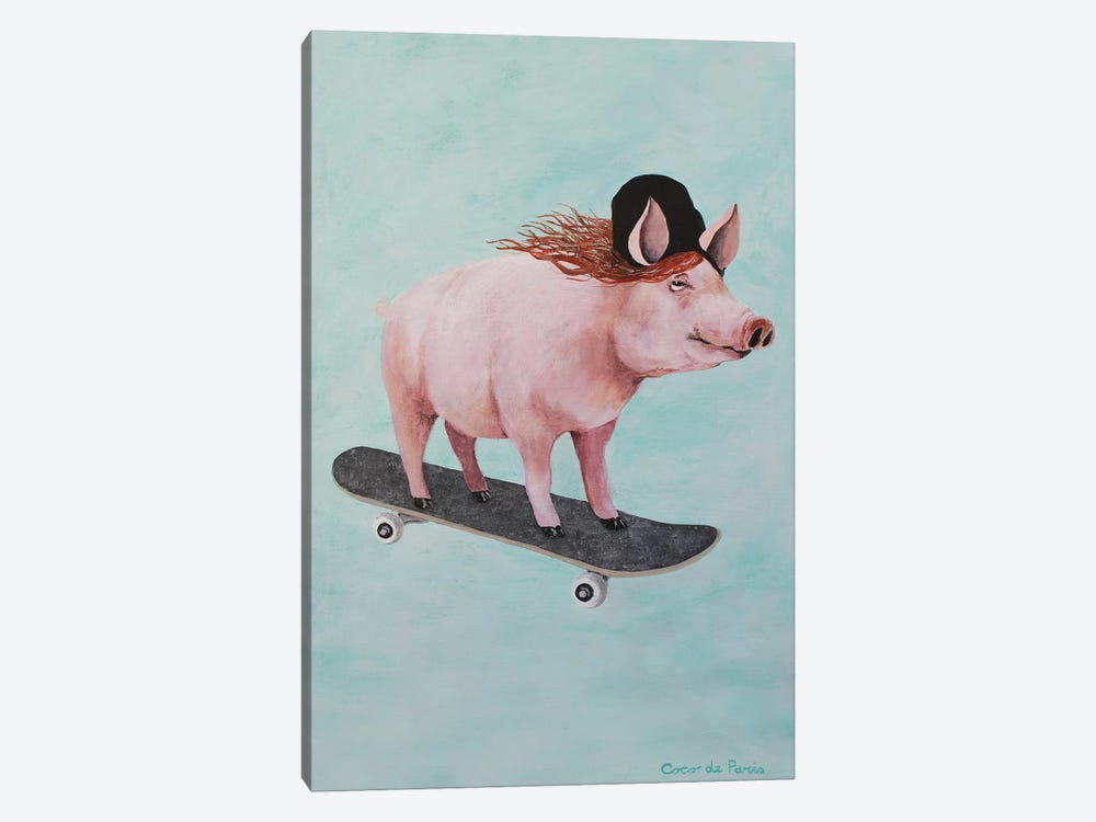 Pig Skateboarding by Coco de Paris 1-piece Canvas Artwork