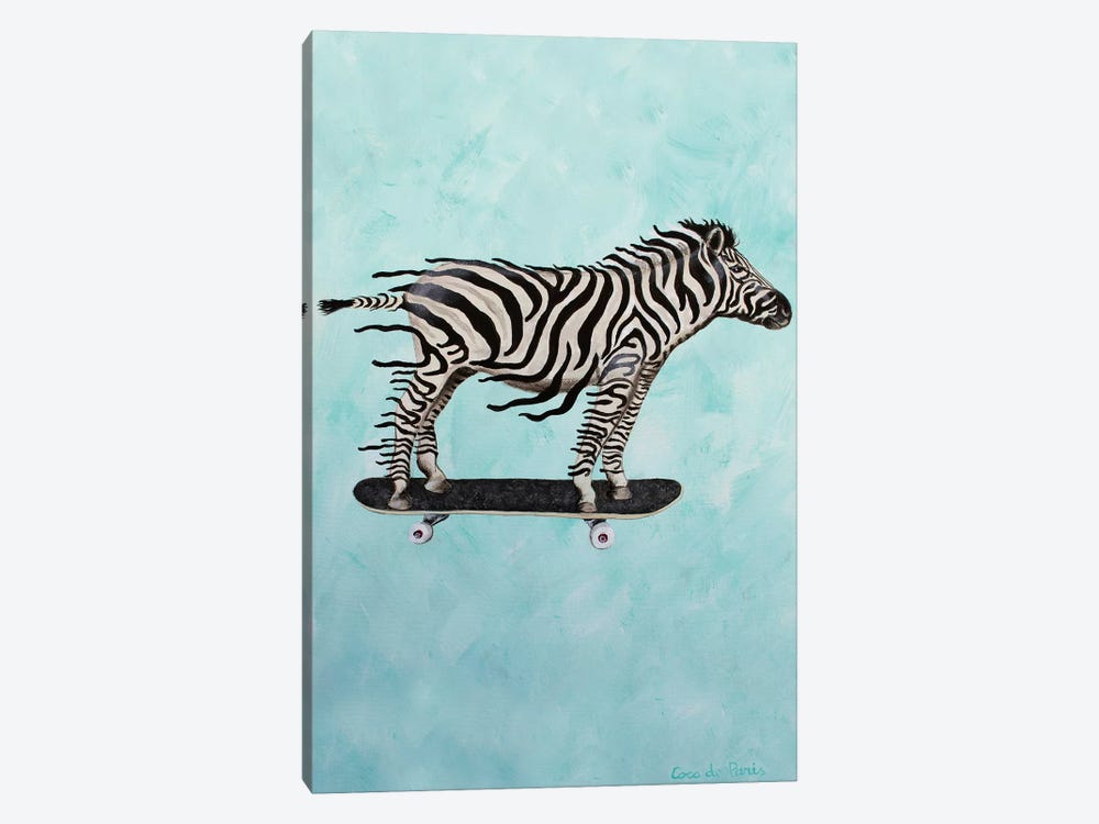 Zebra Skateboarding by Coco de Paris 1-piece Canvas Art Print