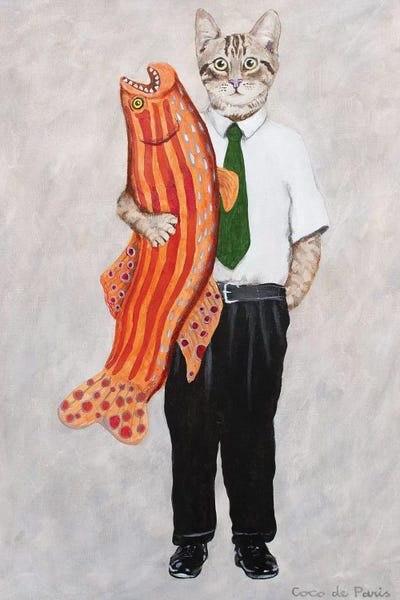 Cat With Big Fish by Coco de Paris multi panel art
