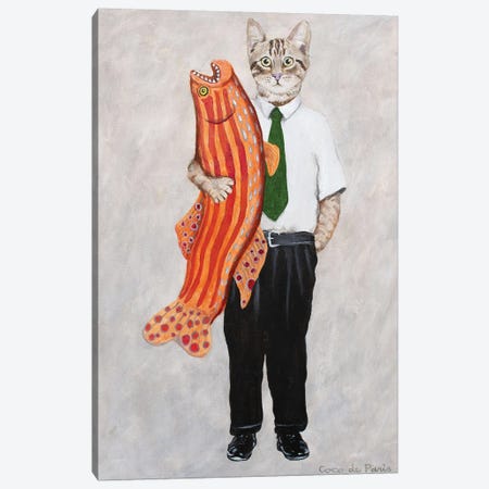 Cat With Big Fish Canvas Print #COC347} by Coco de Paris Canvas Artwork