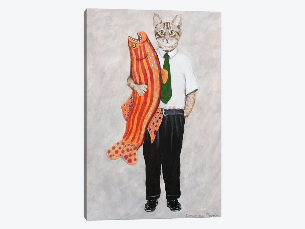 Cat With Big Fish by Coco de Paris 1-piece Canvas Artwork