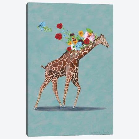 Giraffe With Flowers Canvas Print #COC349} by Coco de Paris Canvas Art Print