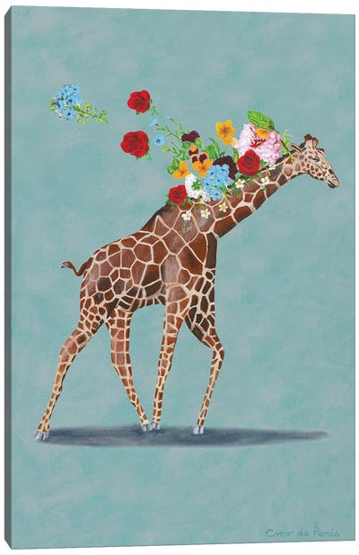 Giraffe With Flowers Canvas Art Print - Coco de Paris