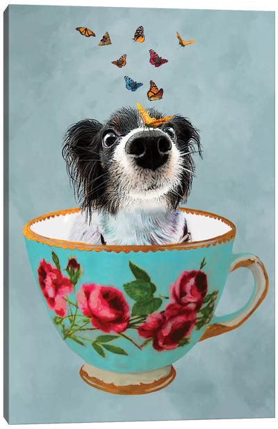 Doggy In A Cup Canvas Art Print - Tea Art
