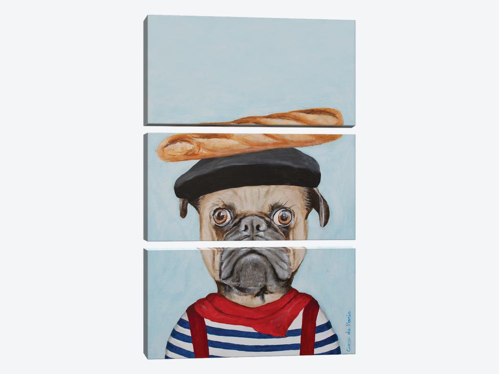 French Pug by Coco de Paris 3-piece Canvas Wall Art