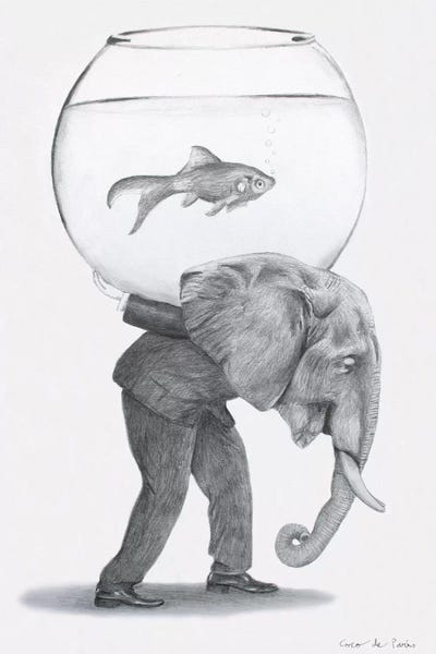Elephant With Fishbowl by Coco de Paris canvas print