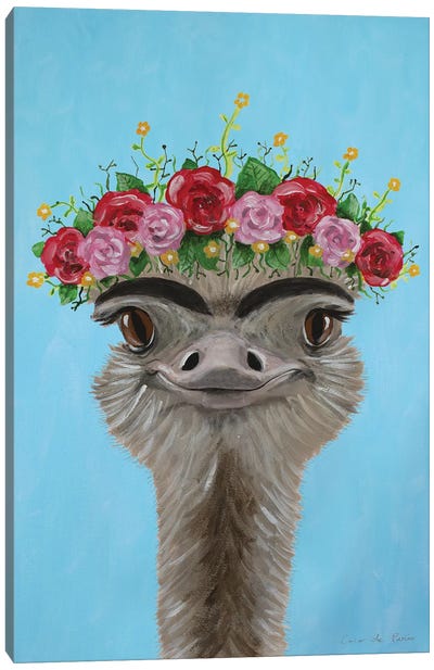 Frida Kahlo Ostrich Blue Canvas Art Print - Ostrich Art