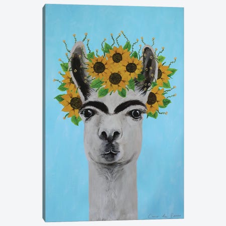 Frida Kahlo Llama Blue Canvas Print #COC355} by Coco de Paris Canvas Print