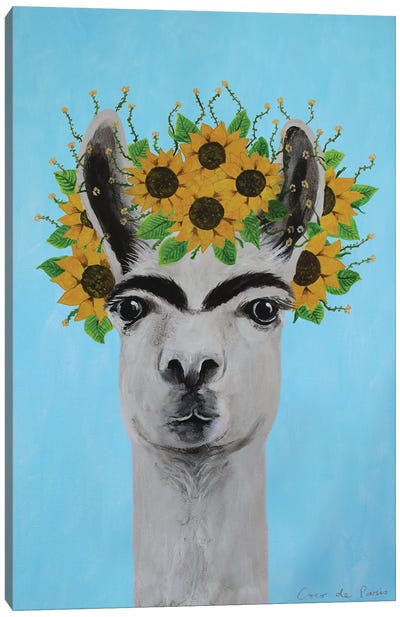 Frida Kahlo Llama Blue Canvas Art Print - Llama & Alpaca Art